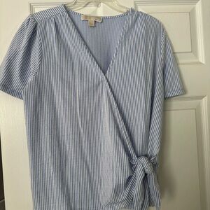 Michael Kors Blue and White Wrap Blouse